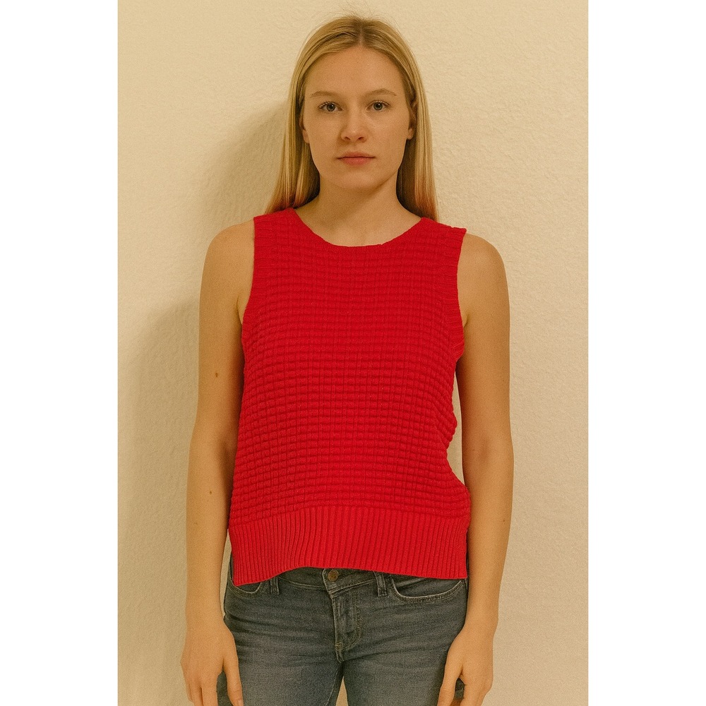 French Connection Red Textured‎ Knit Sleeveless Sweater Vest Top Women's Size L